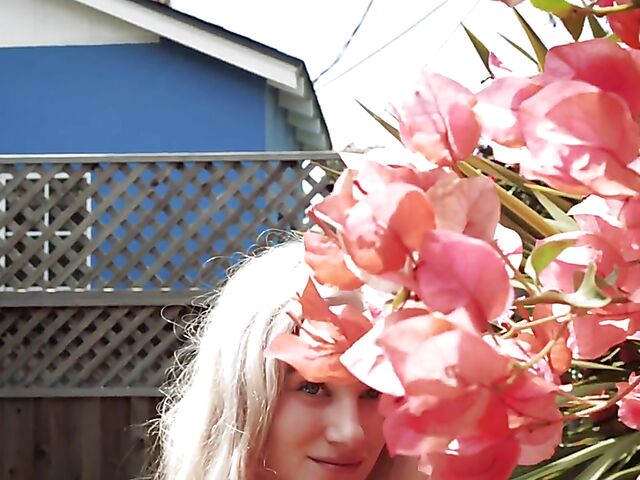 Roxy Shaw - Erotic skinny blonde solo in the garden