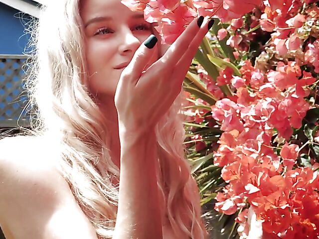Roxy Shaw - Erotic skinny blonde solo in the garden
