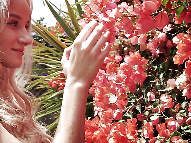 Roxy Shaw - Erotic skinny blonde solo in the garden