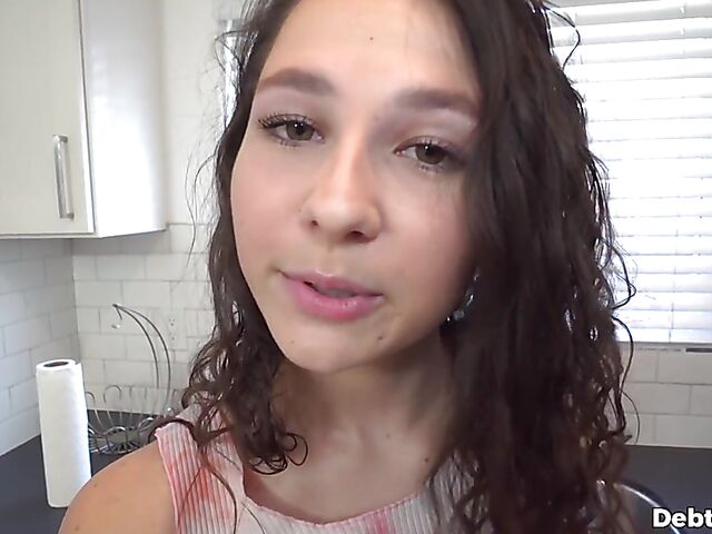 Liz Jordan - POV teen brunette Liz Jordan pays debt with her pussy