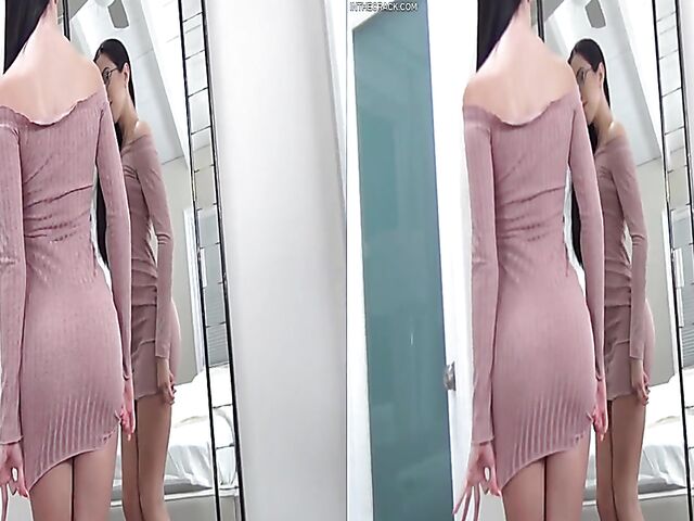 Brunette with glasses solo in VR 3D featuring Alex Coal