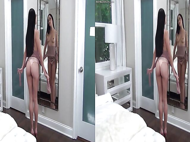 Brunette with glasses solo in VR 3D featuring Alex Coal