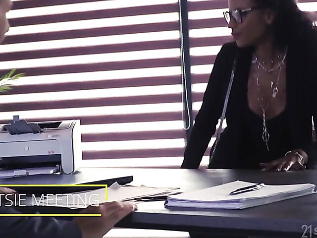 Interracial feet sex at work with elegant ebony Romy Indy