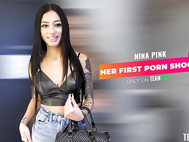 Dark-haired new slut Nina Pink does her first porn