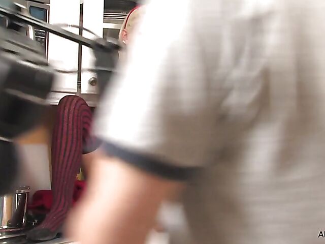 Behind the scenes of skinny blonde Franziska Facella in the kitchen