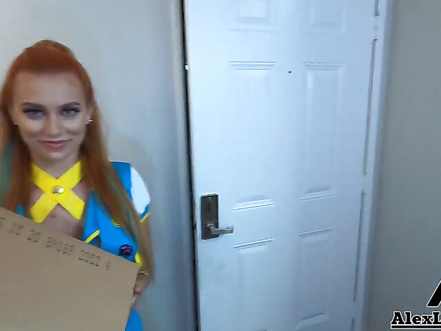 POV redhead delivery girl Madison Morgan gets screwed