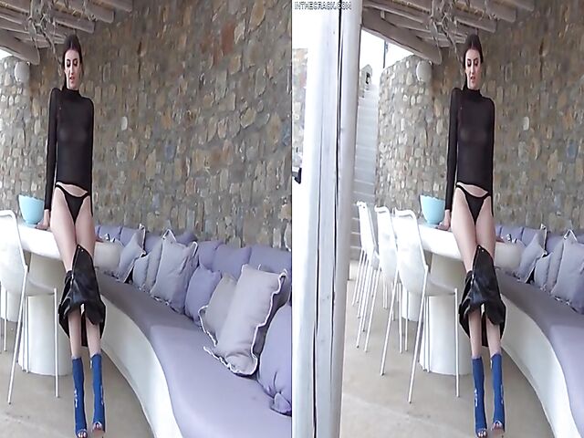 VR 3D Solo babe Lina Luxa takes off her black skirt and panties