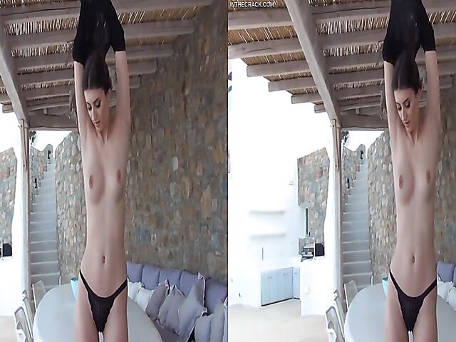 VR 3D Solo babe Lina Luxa takes off her black skirt and panties