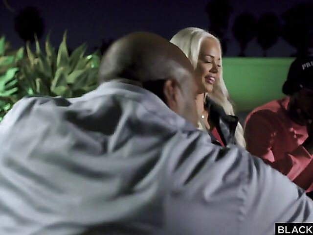 Two black cocks fuck blonde Elsa Jean at both ends