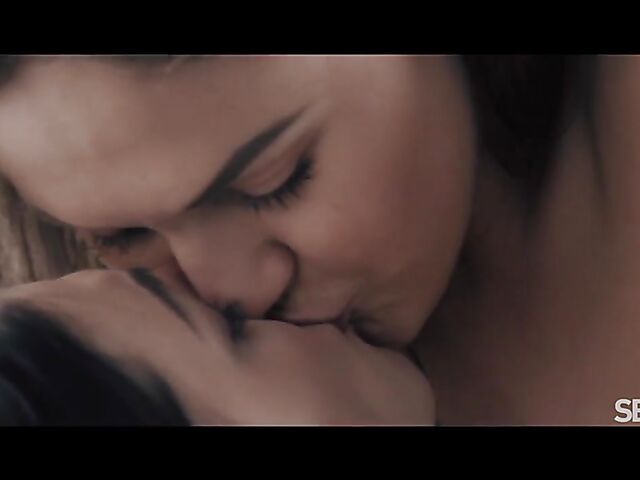 Sensual lesbian lovers Alysia Bounty and Tina Kay go to bed