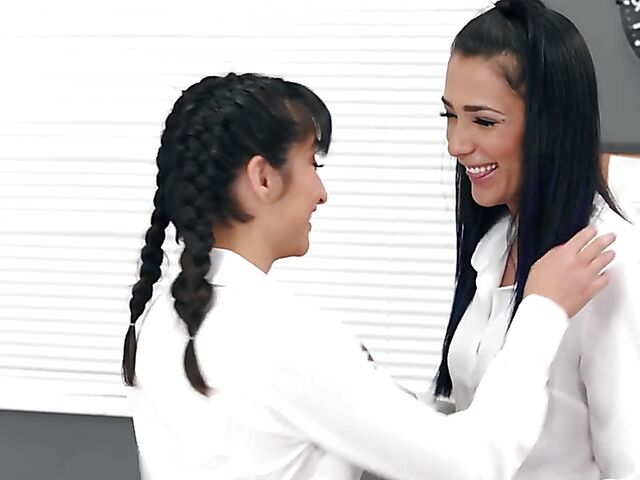 Lesbian schoolgirls Jaye Summers and Isabella Nice have a threesome with their teacher Sofi Ryan