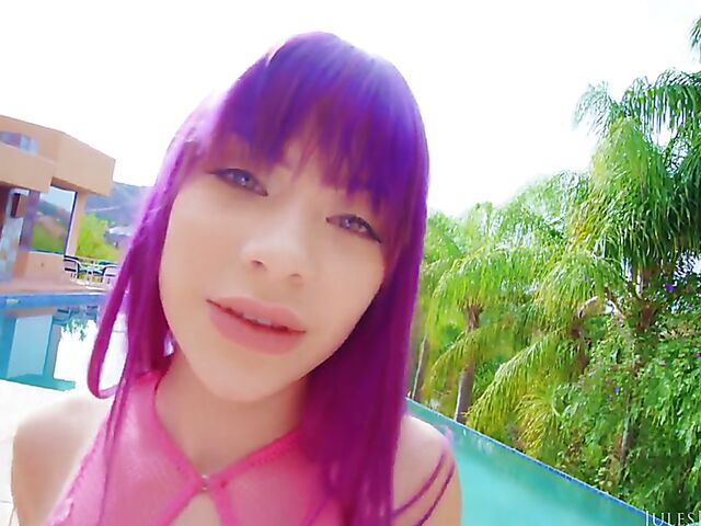 Purple-haired angel Winter Jade is 19 years old and loves Manuel Ferrara's cock