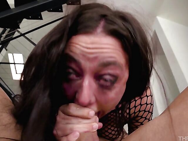 POV deep throat gagging in fishnets with Whitney Wright