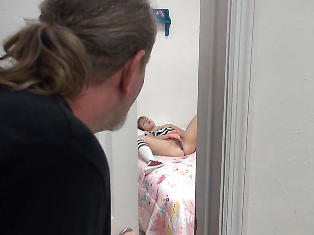 Teen caught masturbating and fucked by a lucky old man