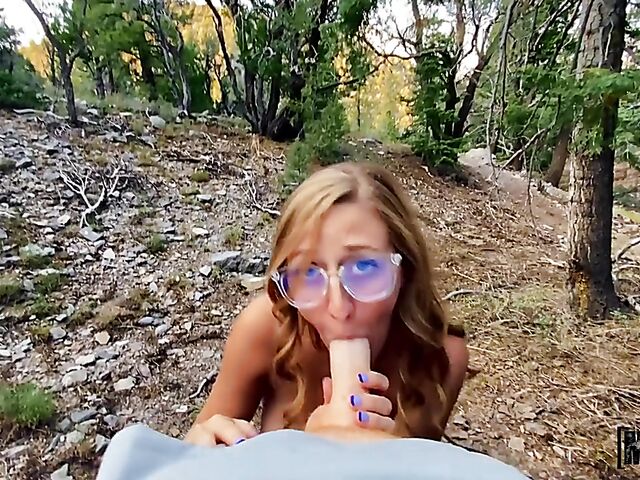 Outdoor POV in the woods with big titted fitness girl Molly Pills