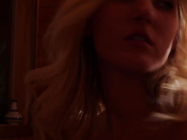 Blonde erotic solo in white lingerie by the fireplace in winter featuring Chontelle