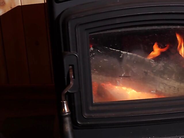 Blonde erotic solo in white lingerie by the fireplace in winter featuring Chontelle