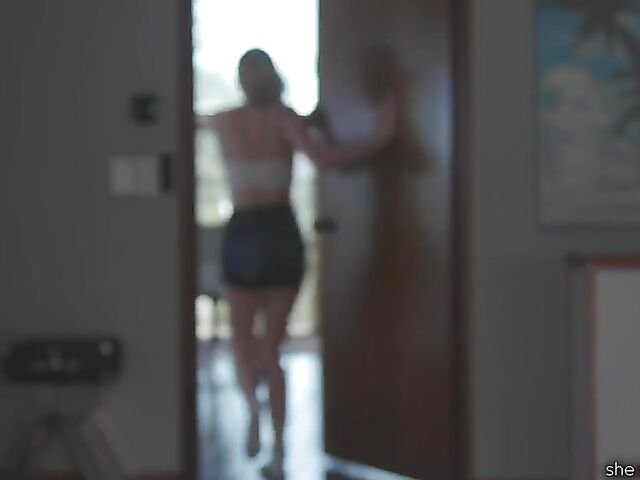 Petite blonde lesbians Athena May and Dakota Skye lick and trib