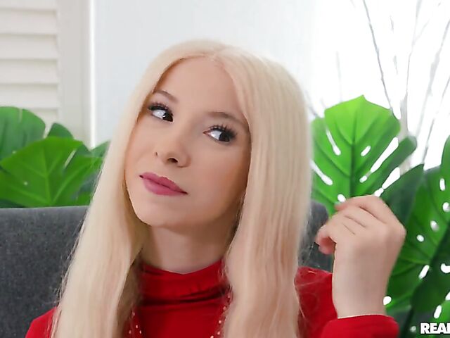 Skinny blonde Kenzie Reeves' thick cock experience with her new tutor