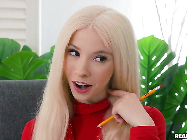 Skinny blonde Kenzie Reeves' thick cock experience with her new tutor