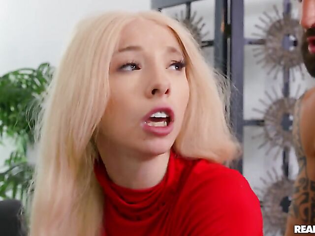 Skinny blonde Kenzie Reeves' thick cock experience with her new tutor
