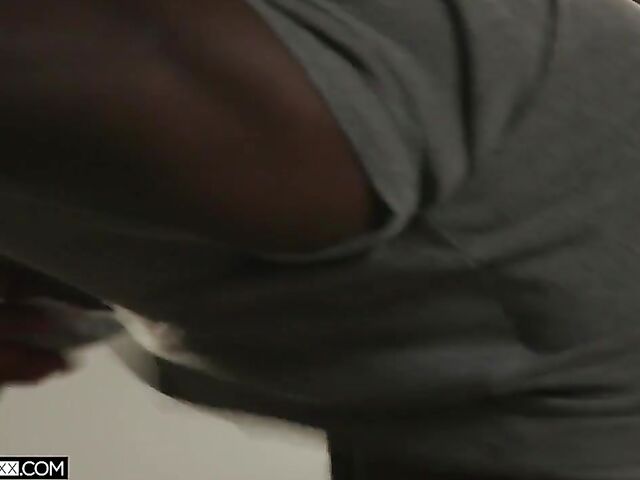 Sexy ebony big tits babe September Reign fucks a lucky black guy in the evening