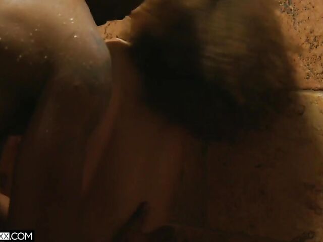 Ebony black cock lover Cecilia Lion gets it started in the shower