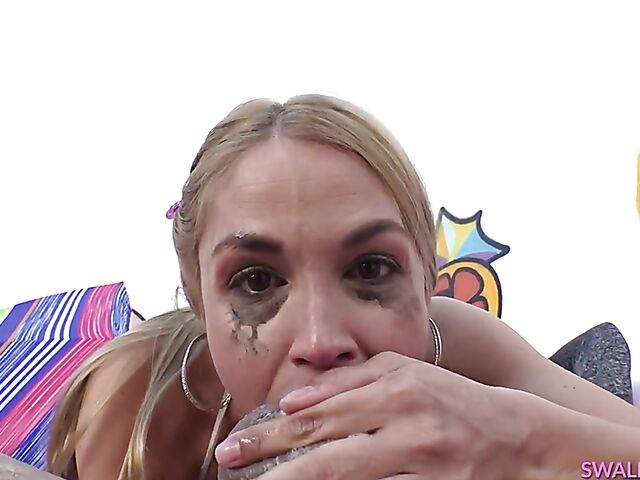 Sarah Vandella wants you to take a look at her boobs and bottom before sloppy deepthroat