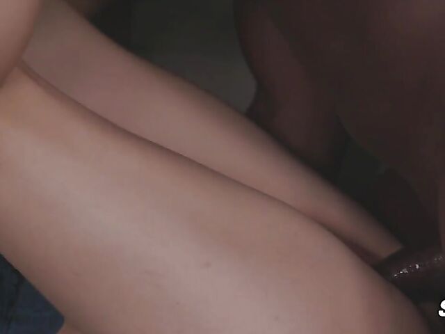 Interracial sex on the balcony at night with slender Cayenne Klein