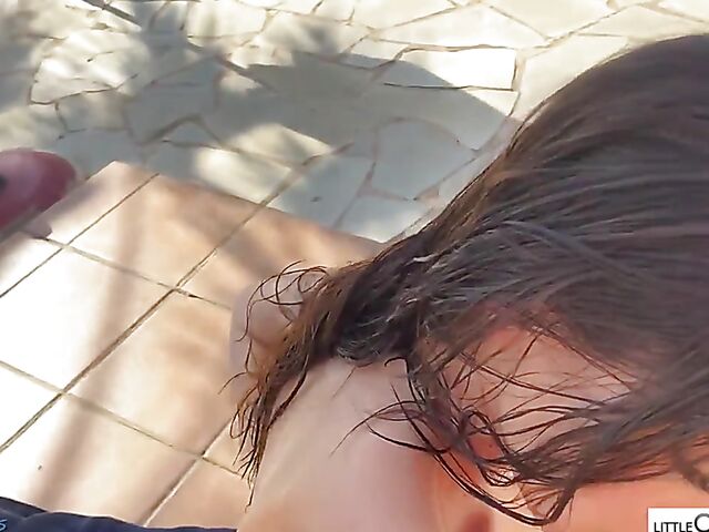 Little Caprice POV in the backyard in summer