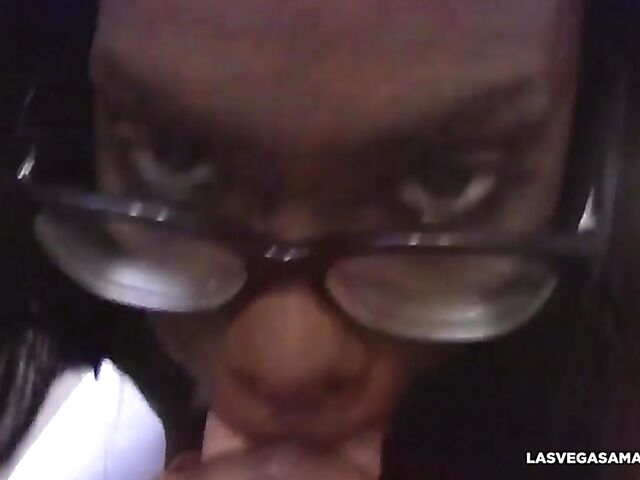 Bellah Dahl - White guy black girl blowjob and cum on glasses in nurse uniform