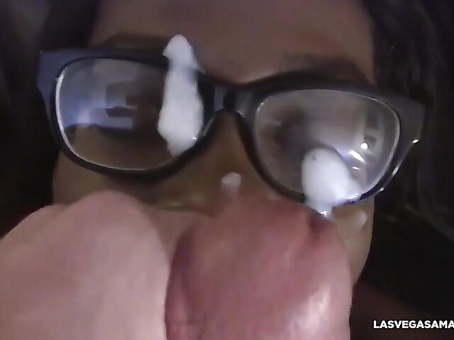 Bellah Dahl - White guy black girl blowjob and cum on glasses in nurse uniform