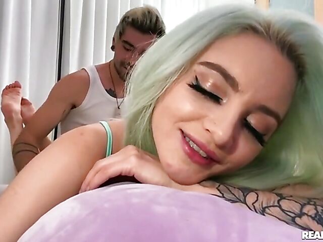 Tiny petite girl in red panties Lola Fae gets nailed on the bed