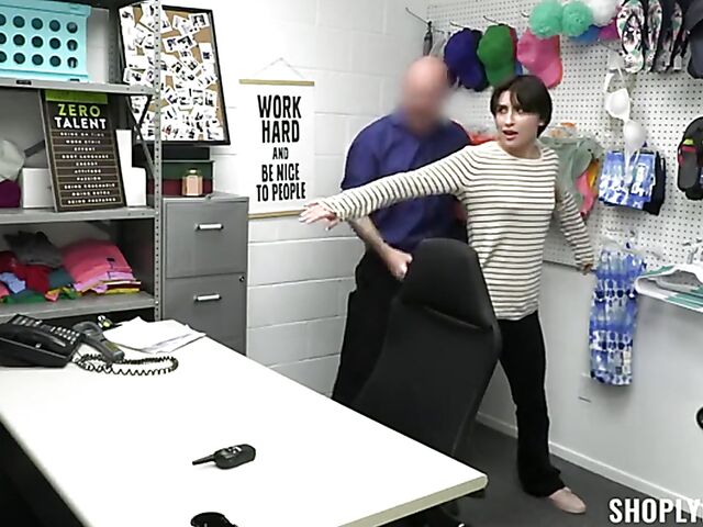 Bad shoplifter Angeline Red stripped naked and fucked by the officer