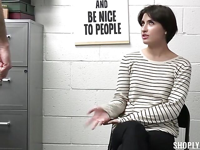 Bad shoplifter Angeline Red stripped naked and fucked by the officer