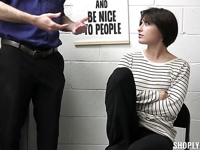 Bad shoplifter Angeline Red stripped naked and fucked by the officer