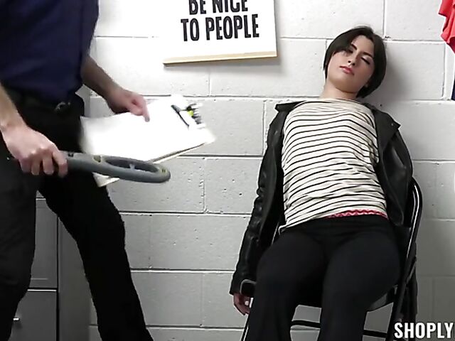 Bad shoplifter Angeline Red stripped naked and fucked by the officer