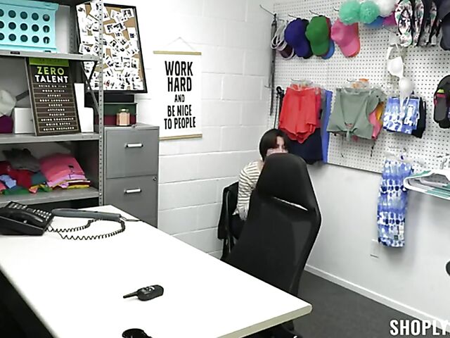 Bad shoplifter Angeline Red stripped naked and fucked by the officer