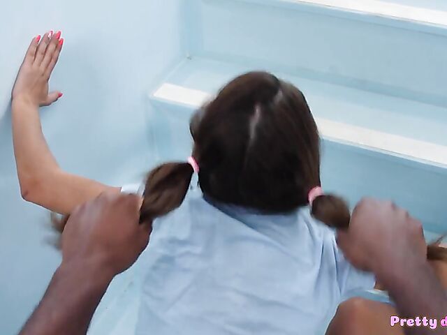 Megane Lopez - Teen with pigtails interracial black cock fun