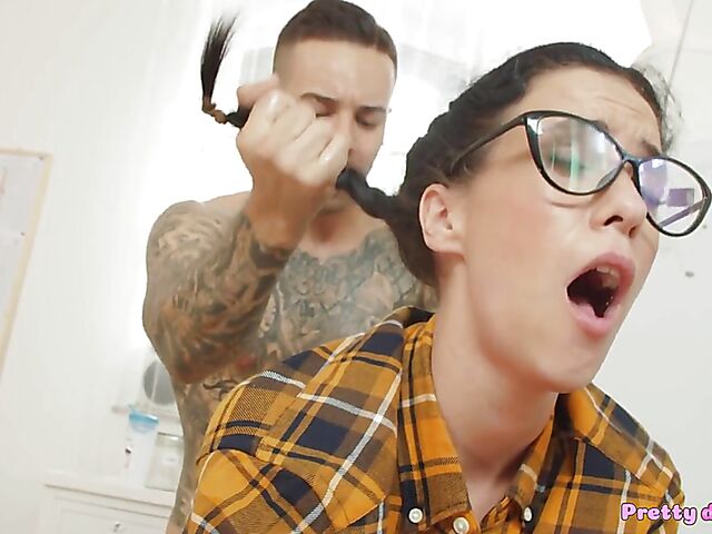 Pigtails teen with glasses Nikki Fox gets treated like a fucktoy