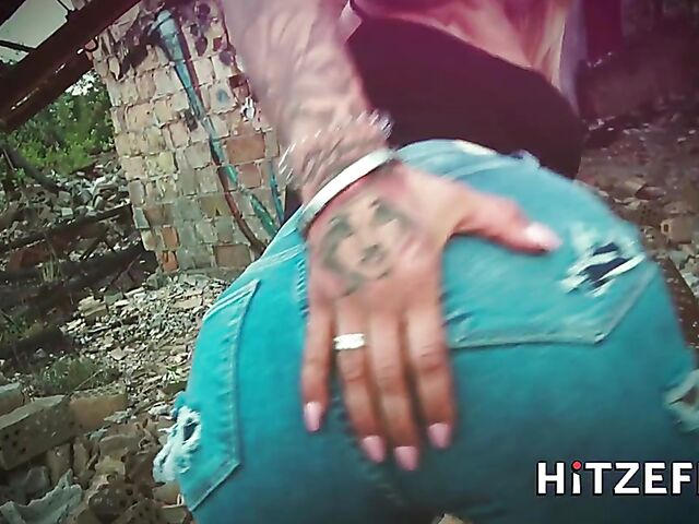 German tattooed blonde with a pierced clit Harleen Van Hynten gets screwed outside