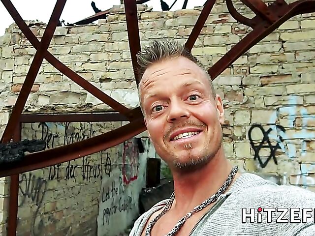 German tattooed blonde with a pierced clit Harleen Van Hynten gets screwed outside