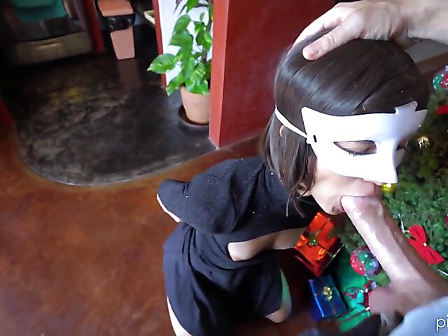 Bruce and Morgan's POV piss in mouth, masked blowjob and facial on Christmas