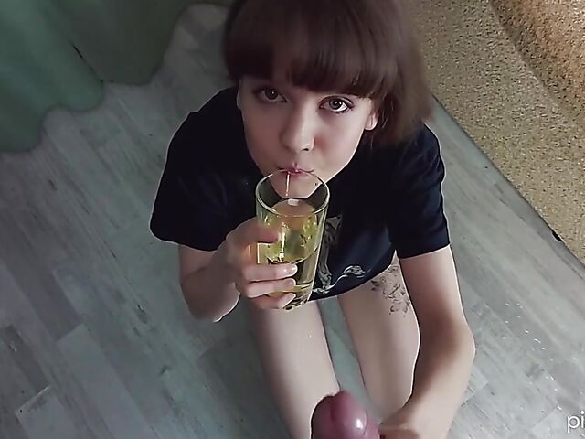 Alexandra Letova - Teen piss drinking debut and BJ