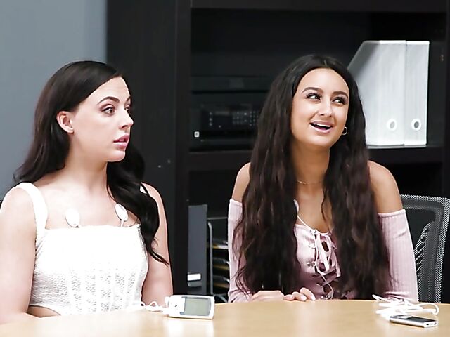 Young lesbians Whitney Wright and Eliza Ibarra lose control in front of Casey Calvert during the study