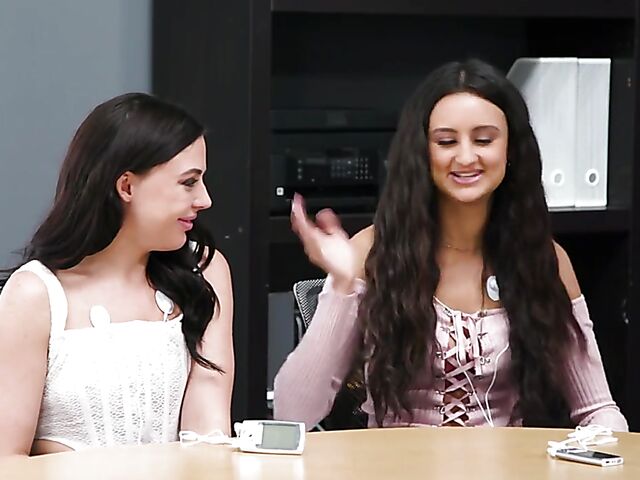 Young lesbians Whitney Wright and Eliza Ibarra lose control in front of Casey Calvert during the study