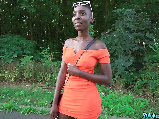 POV interracial outdoor fucking in the woods for money with shaved head black slut Zaawaadi