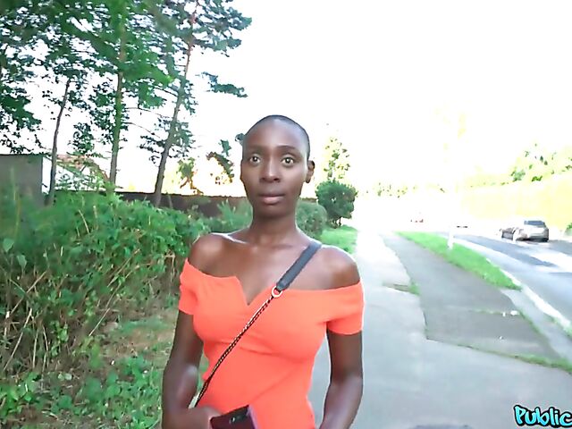 POV interracial outdoor fucking in the woods for money with shaved head black slut Zaawaadi