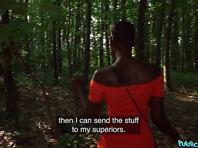 POV interracial outdoor fucking in the woods for money with shaved head black slut Zaawaadi