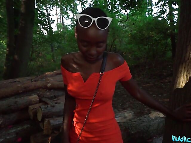 POV interracial outdoor fucking in the woods for money with shaved head black slut Zaawaadi